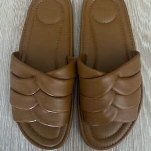Vince Tan Leather Slide Sandals